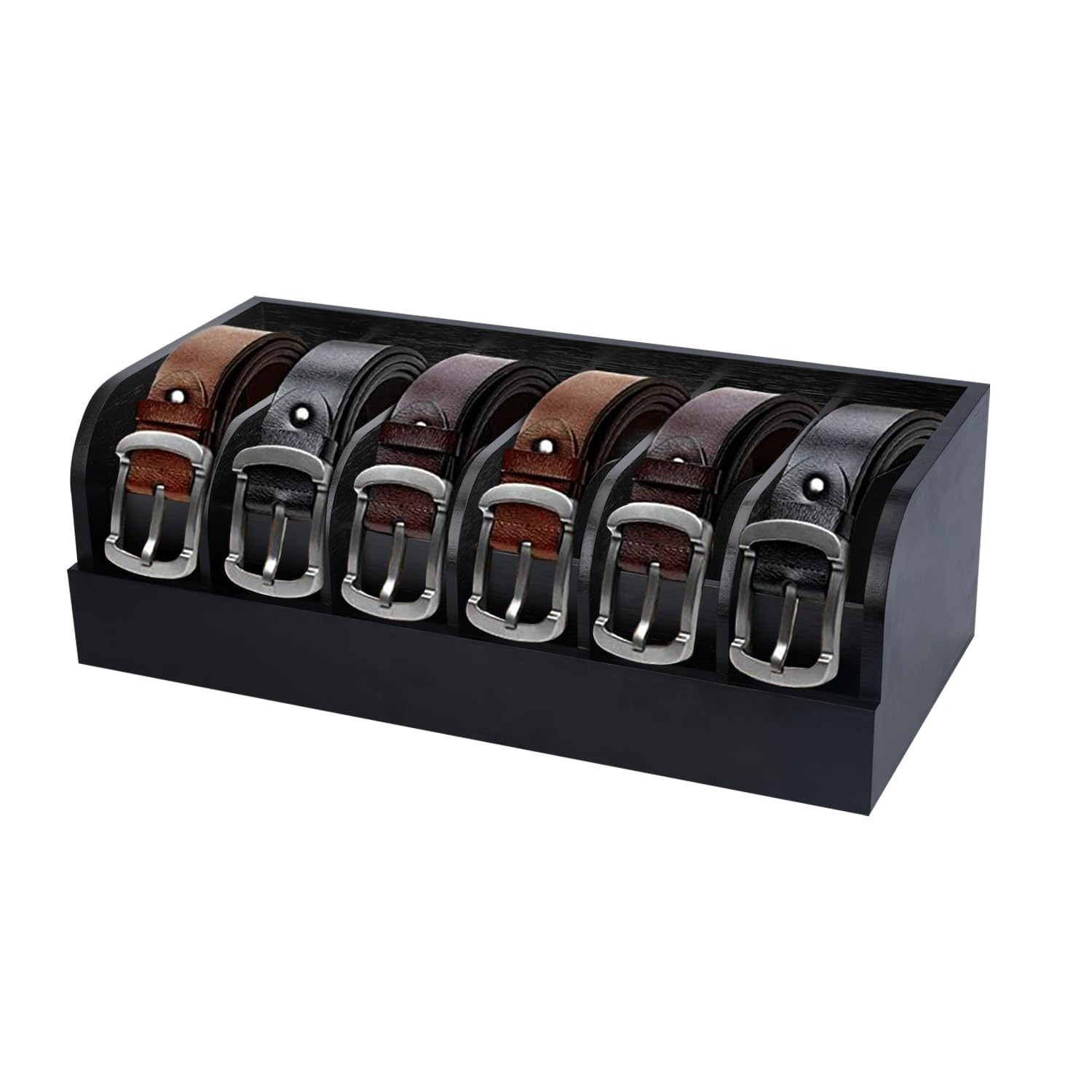 6-Compartment Belt Organizer for Closet and Drawer Storage with Stylish Display Design, Durable and Space-Saving Belt Holder