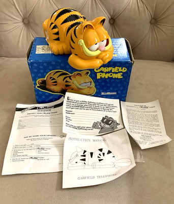 GARFIELD VINTAGE Landline Telephone Eye Open & Closed, Untested, FULL SET IN BOX