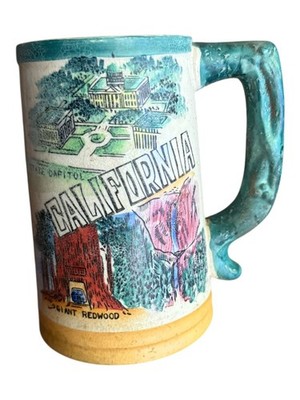 VTG California State Capitol Giant Redwood Tree Mt Shasta Ceramic Beer Stein Mug