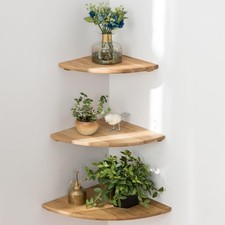 Corner Shelves, Floating Corner Shelf, Set of 3 Solid Oak Wood Corner Wall