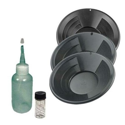Sluice Monkey 12'' 10'' 8'' Black Gold Pan Panning Kit with Sniffer & Vial
