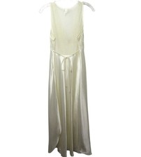 Vintage Ivory Lace Satin Maxi Nightgown Sleeveless Sheer Back Bridal Honeymoon