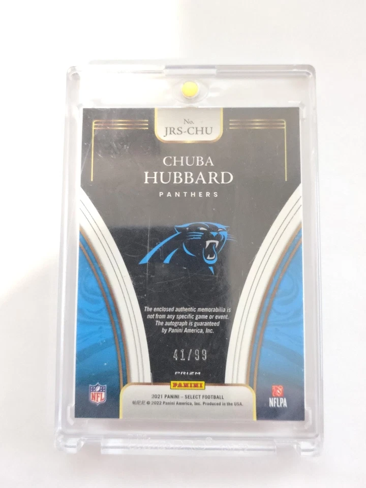 2021 Panini Select #JRS-CHU Chuba Hubbard Rookie Patch Auto Silver Prizm /99 RC - Image 2 of 3