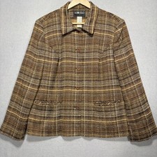 Sag Harbor Brown Plaid Jacket 12 Petite Button Retro Classic Academia Neutrals