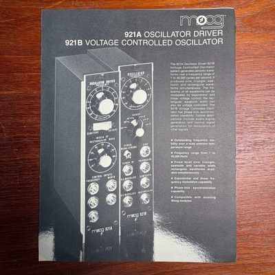 VINTAGE MOOG 921A OSCILLATOR DRIVER/921B VOLTAGE CONTROLLED OSCILLATOR BROCHURE