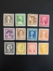 12 US STAMPS #704-715 1932 WASHINGTON BICENTENNIAL COMPLETE SET A MNH OG 