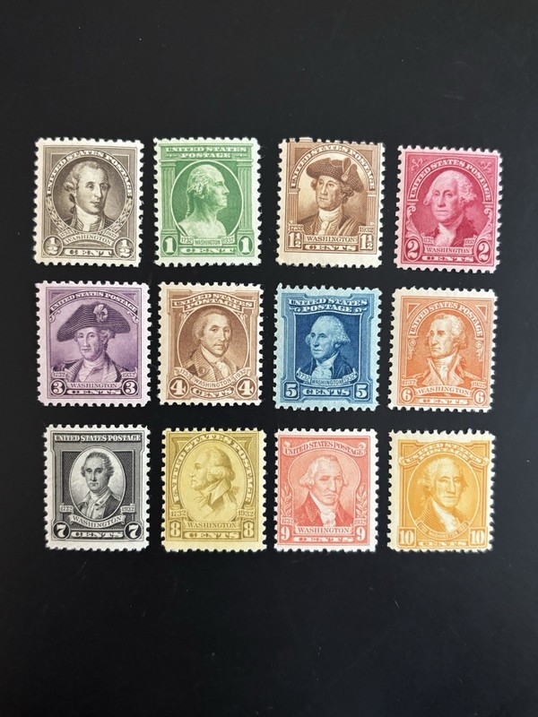 12 US STAMPS #704-715 1932 WASHINGTON BICENTENNIAL COMPLETE SET A MNH OG 