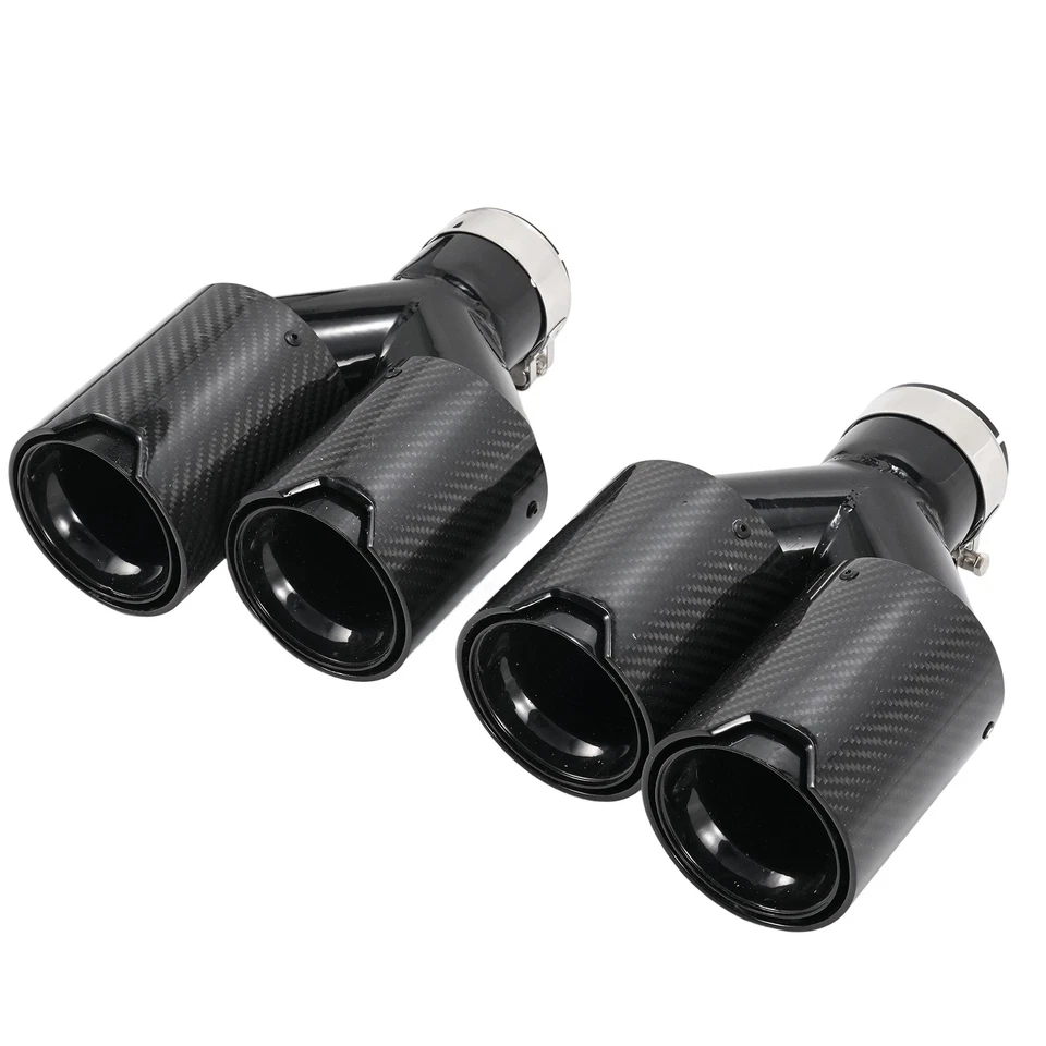 Dual for BMW 63mm In 101MM Out Car Carbon Fiber Exhaust TWIN End Tips Tail Pipe - Изображение 3 из 4