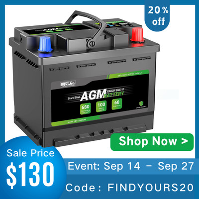 HQST H5 Group 47 AGM Automotive Battery, 12V 60Ah 680 CCA 100RC