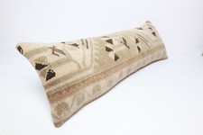 Turkish Handmade Vintage Bedding Lumbar Rug Pillow Cover -12'' X 37''