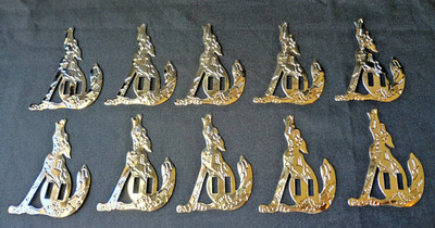 LOT of 10 VTG Howling Coyote Metal Southwestern Slotted Conchos Bolo Scarf Belt