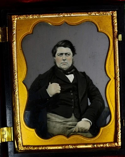 KNUCKLES McGEE 1/4 PLATE TINTED AMBROTYPE PHOTO IN UNION GEOMETRIC CASE 1860'S