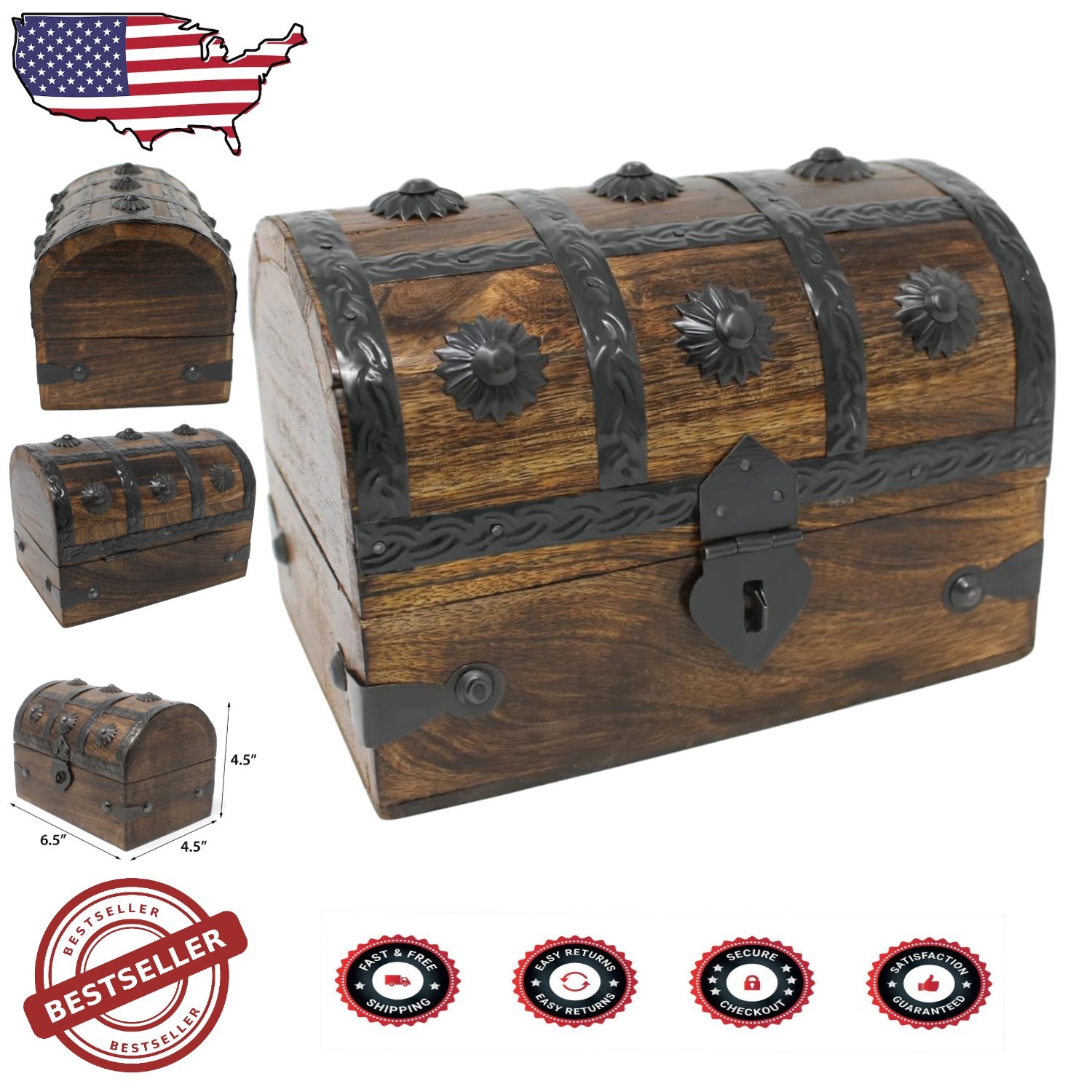 Handmade Stackable Wooden Jewelry Box 6.5x4.5x4.5 for Keepsakes & Organizing