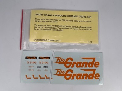 Front Range Products #2000 D&RG Tunnel Kit Rio Grande HO Decals