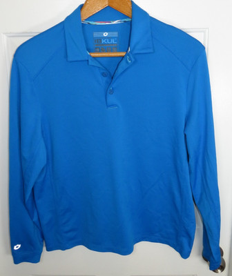 IBKUL Shirt Men s Performance Long Sleeve Polo Icefil Stretch Blue Small Golf