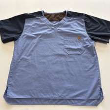 Carhartt Force Medical Scrub Top Mens L Blue Black V Neck Ripstop Uniform