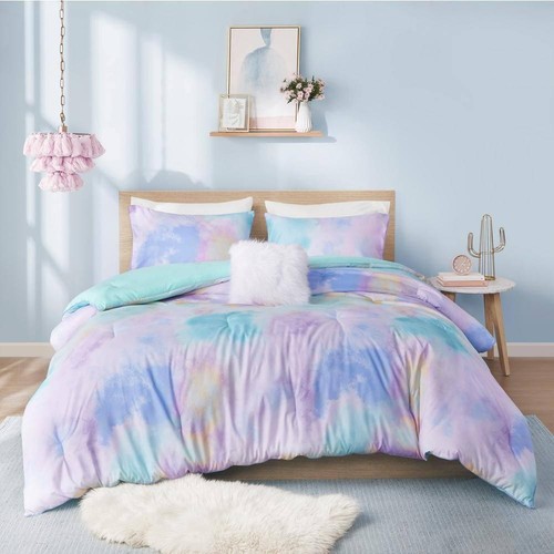 Karissa (3-Piece) Aqua Microfiber Twin/Twin XL Watercolor Tie Dye Printed Set - Picture 2 of 8