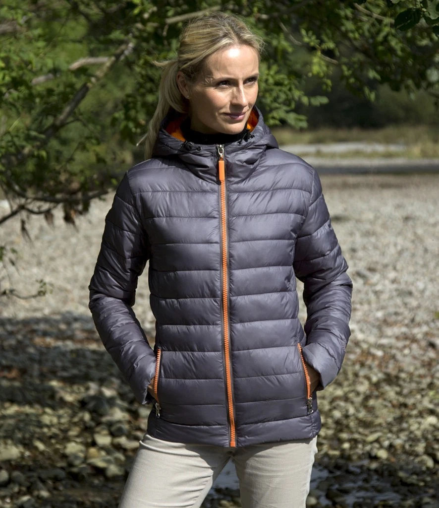 R194F Women's Result Urban snow bird hooded jacket. Grey / Orange. Size XL/16