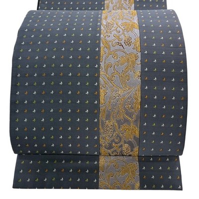 Japanese Kimono Fukuro obi masterpiece grape arabesque gold thread gray six