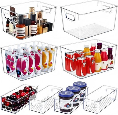 SKTEET Set of 8 Clear Plastic Storage Bins, 4 Large and 4 Small Stackable Storag