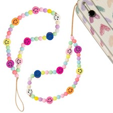 Beaded Phone Charm Strap, Smiley Face Beads Wrist Lanyard Bracelet, Aesthetic...