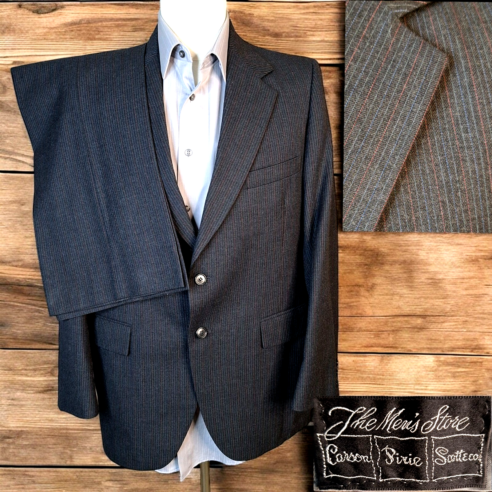The Men's Store 2 Piece Suit  Mens 40R 33X31 Multicolor Stripe Charcoal Vintage