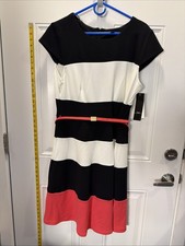 R&K Originals Sleeveless Belted Dress Size 16 Multi Color Midi NEW