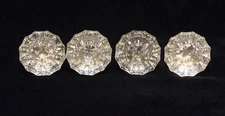 4 MATCHING VINTAGE SINGLE CLEAR GLASS  DOOR KNOB 12 POINT NO SPINDLES