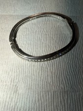 swarvoski Silver tone hinged bracelet Double Row Crystal Missing One