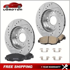 2x Front Drilled Slotted Rotors W Brake Pads For 2006-11 Honda Civic Dx Ex 1.8l