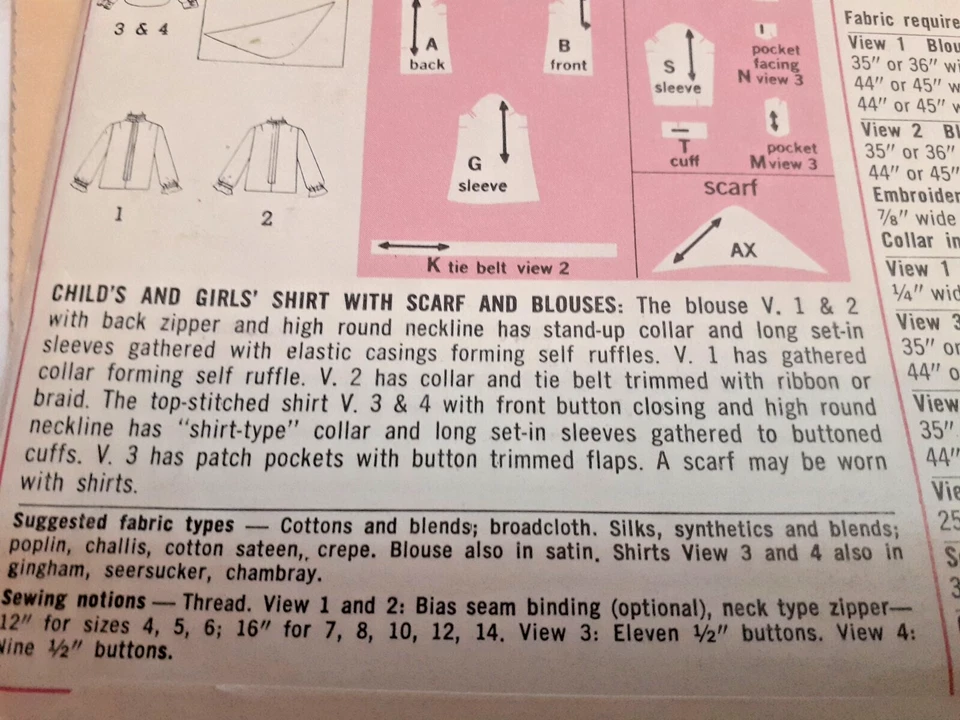 Simplicity 8307 Shirt Scarf Blouse Top Sewing Pattern Girls 6 VTG Cut Western - Image 4 of 4