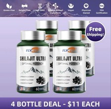 FLYNEW Optimal Potency Shilajit Ultra Adaptogen Energy Stamina 240 Caps 4-PACKS