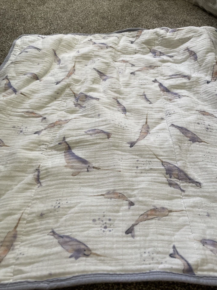 Little Unicorn Cotton Hooded Towel Narwhal Purple Terry Baby Infant - Image 4 of 4