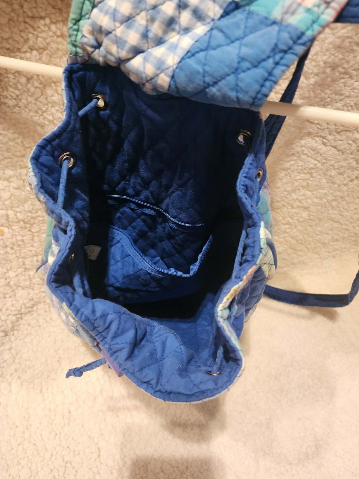 Blue Multicolor Patchwork Quilted Backpack Drawst… - image 4