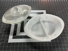 Glasbake Vintage Milk Glass Divided Casserele Dish and Oval Dish with Lid USA