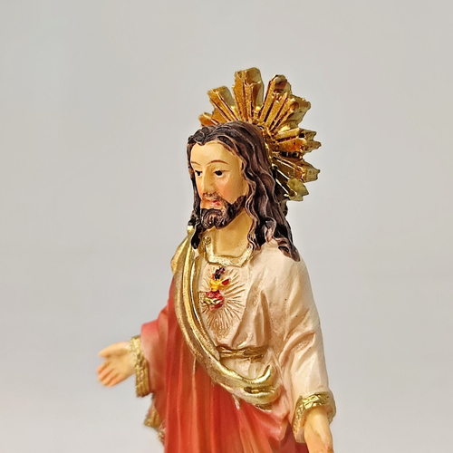 Statua Sacro Cuore di Gesù Resina 9cm Dipinta a Mano Arte Sacra Religiosa - Foto 2 di 7