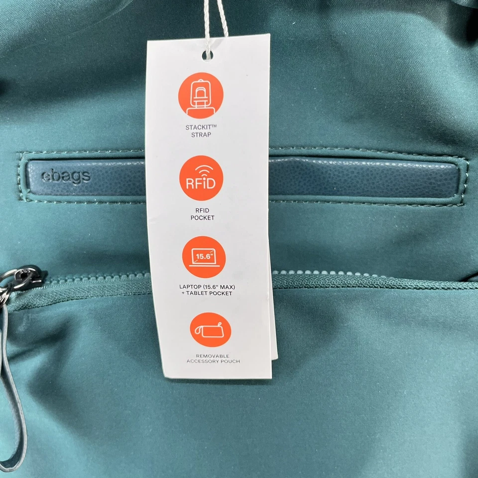 Mochila de viaje eBags Belcourt para computadora portátil RFID verde azulado profundo NUEVA Foto 3 de 4