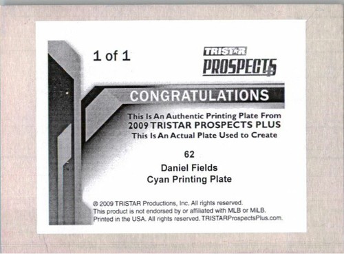 Daniel Fields 2009 TriStar Rookie Autograph Printing Press Plate Auto RC 1/1 - Picture 2 of 2