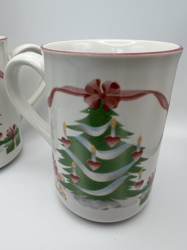 Sango 1992 Home for Christmas Set Of 4 Tall Mugs Coffee Cups #4829 Pink Ribbons - Picture 5 of 14