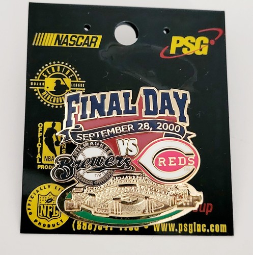 COUNTY STADIUM Milwaukee Brewers Final Day Lapel Pin vs Cincinnati Reds - NEW - Picture 4 of 4
