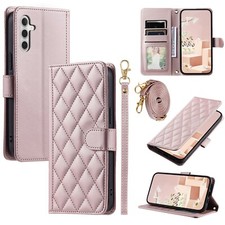 Case For Various Phone Girls Crossbody Leather Wallet Flip Stand Cover  2 Strap