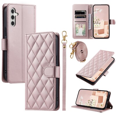 Case For Various Phone Girls Crossbody Leather Wallet Flip Stand Cover  +2 Strap