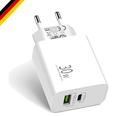 30W Schnellladegerät USB-C & USB-A Kabel für iPhone, iPad, Android, Samsung