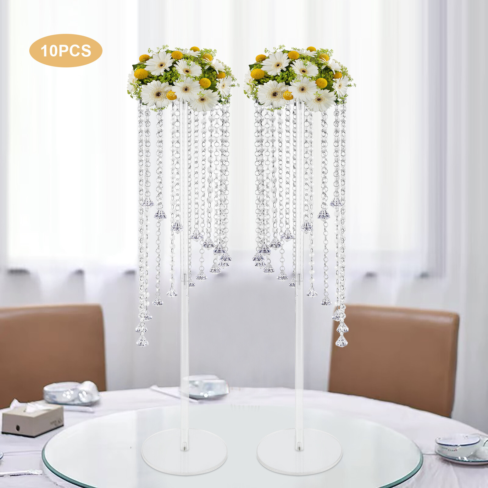 10xGeometric Wedding Centerpieces Column Flower Stand W/Chandelier Crystals