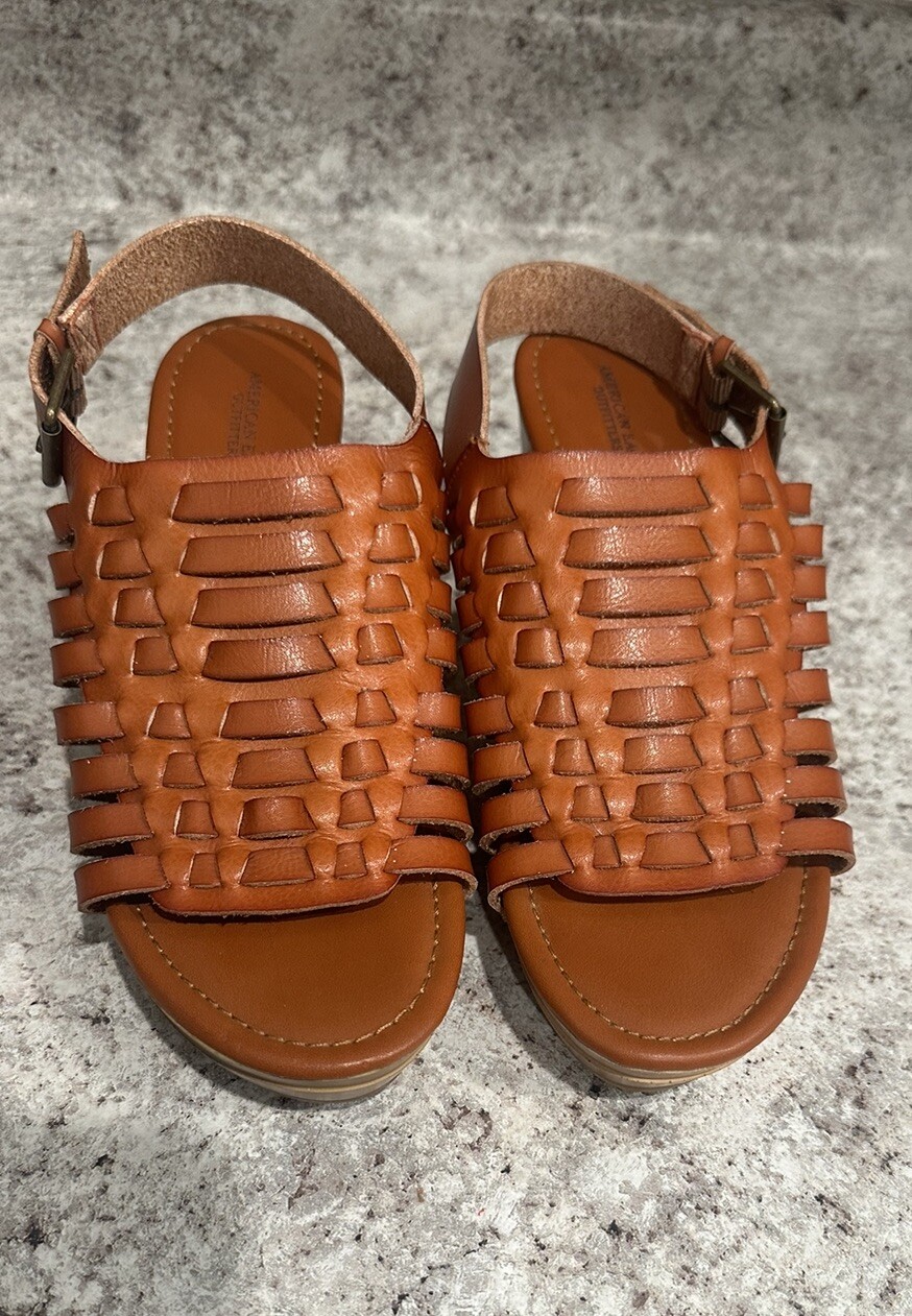 American Eagle Wedge Sandals 7 Women’s Brown Leather Platform Ankle Strap image 2