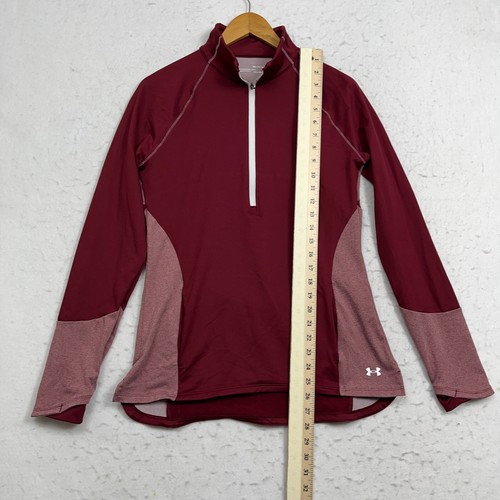 Under Armour ColdGear Fitted Shirt Womens Medium Leage Red 1/2 Zip Long Sleeves - Picture 2 of 7