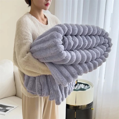 Large Faux Fur Warm Fleece Throw Over Soft Sofa Bed Mink Blanket Double & King - Picture 7 of 15