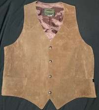 Vtg PIONEER WEAR Western SUEDE Leather Vest 40 brown Women's cowhide BOHO hippie