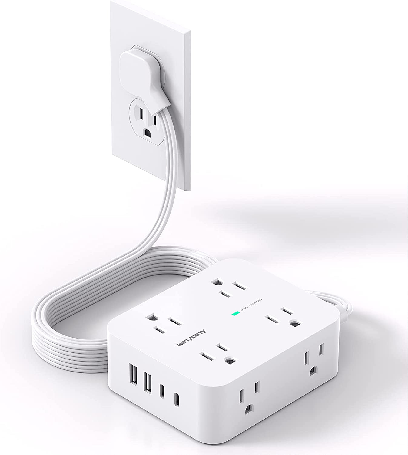 Power Strip Surge Protector, 5Ft Ultra Thin Flat Extension Cord, with 8 Outlets