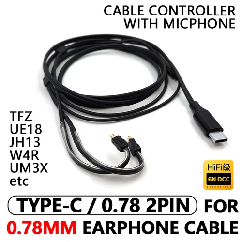 6N HiFi 0.78 2 PIN Earphone Cable For Westone UE 1964 UE18 PRO ES5 Mic Control